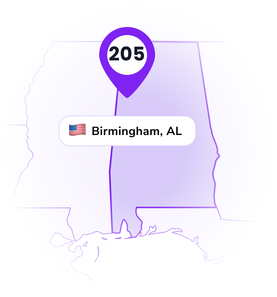 205 Area Code, Birmingham, AL Location map - LinkedPhone