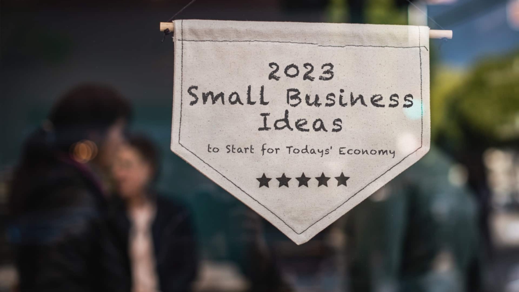 small business shop with window sign with the words 