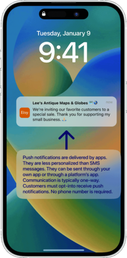 mobile phone with small business push notifications
