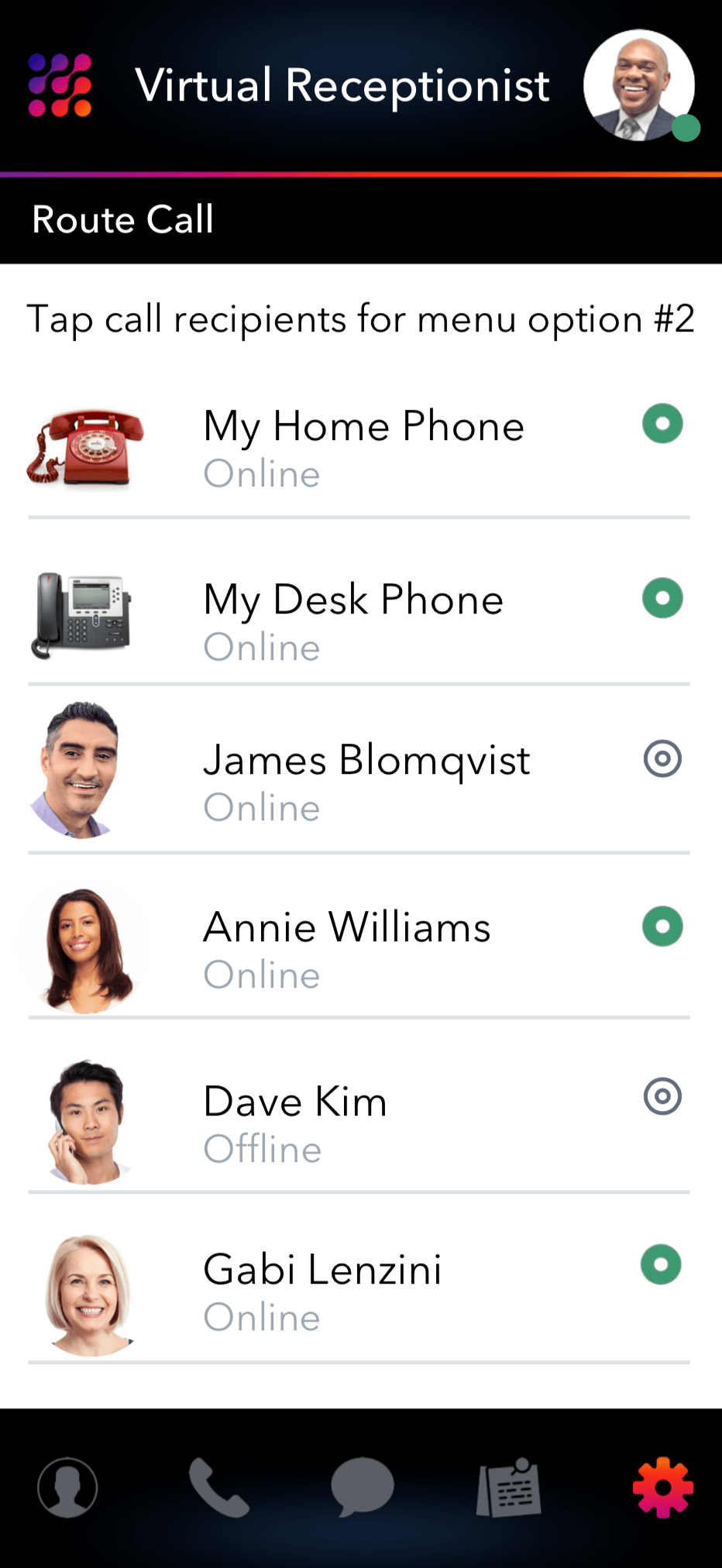 Virtual Receptionist and Select Call Routing Recipients App Screenshot