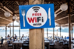 Free WiFi inside restaurant sign