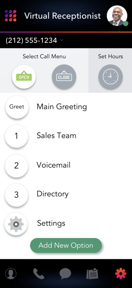 LinkedPhone Mobile App Screenshot of Call Menu Options Configurations