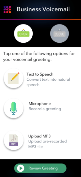 LinkedPhone Mobile App Screenshot of Record Business Voicemail Greetings