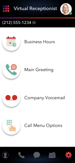 LinkedPhone Mobile App Screenshot of Business Hours Welcome Greeting and Voicemail